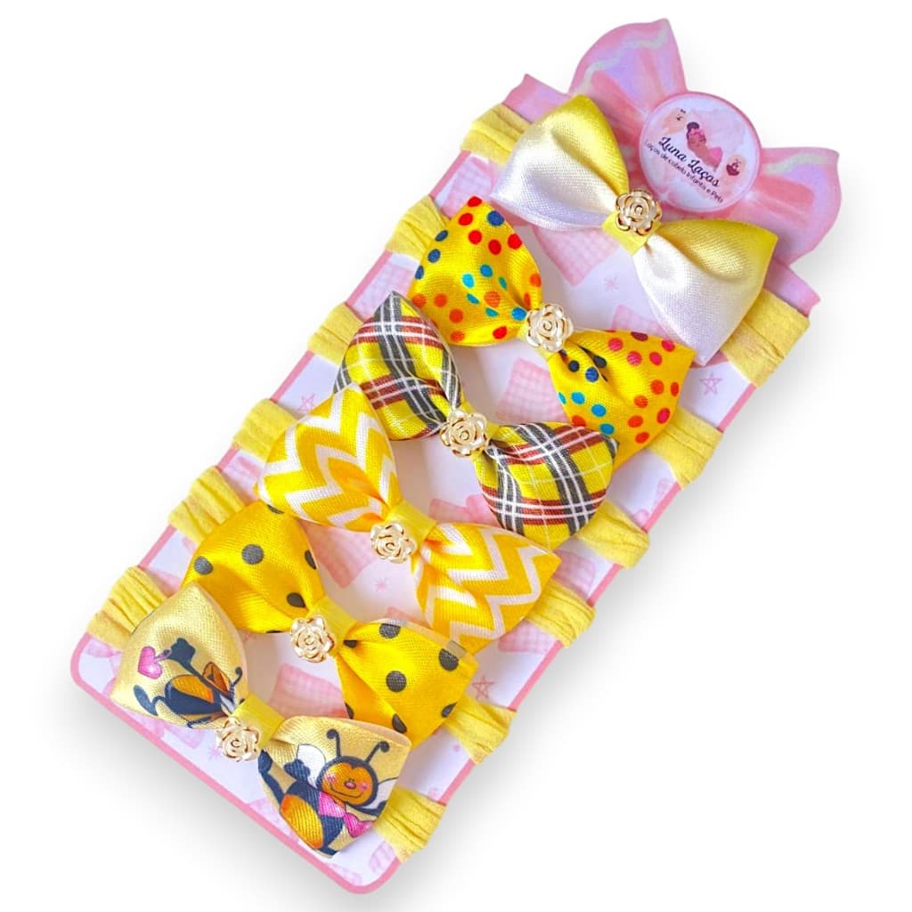 Kit 6 laços de bebê Cetim Lacinhos de Bebê Faixinha Tiarinha Rn  laços de cabelo infantil Yellow