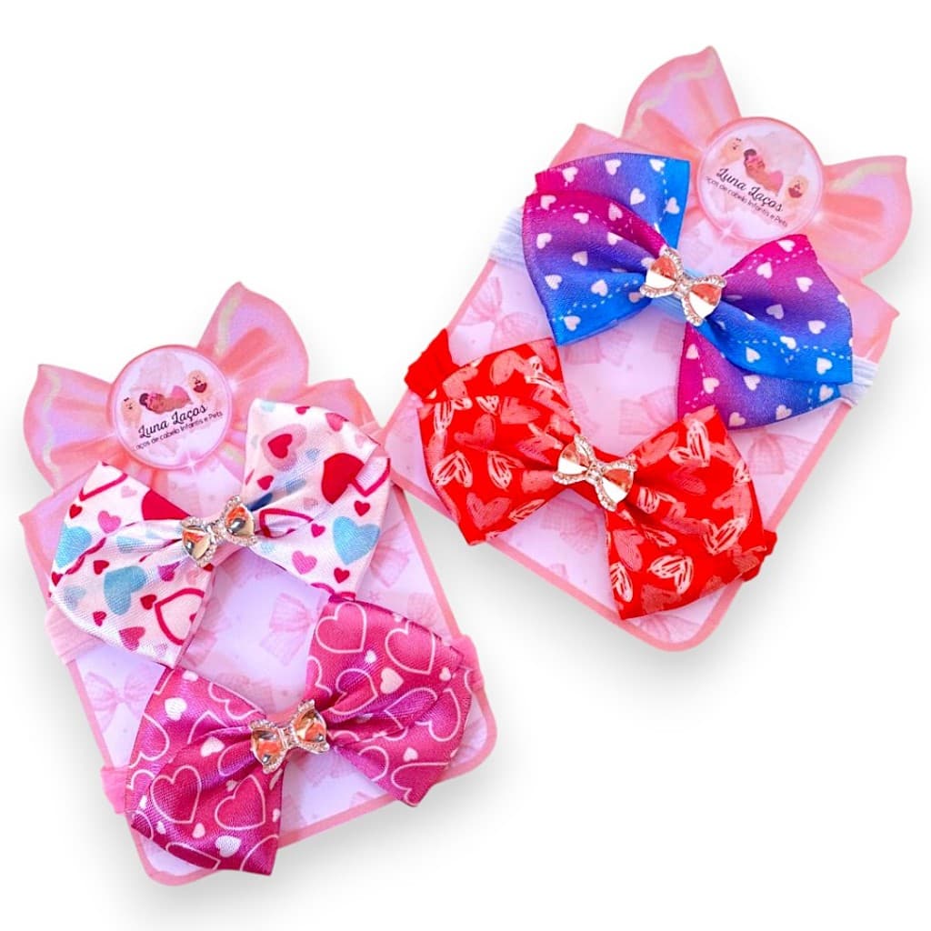 Kit 4 laços de bebê Lacinhos de Bebê Faixinha Tiarinha Rn Cetim laços de cabelo infantil heart Baby