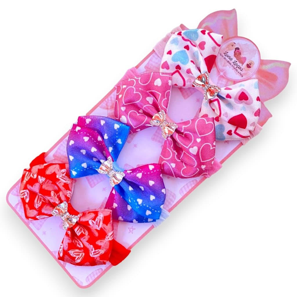 Kit 4 laços de bebê Lacinhos de Bebê Faixinha  heart Baby Tiarinha Rn Cetim laços de cabelo infantil