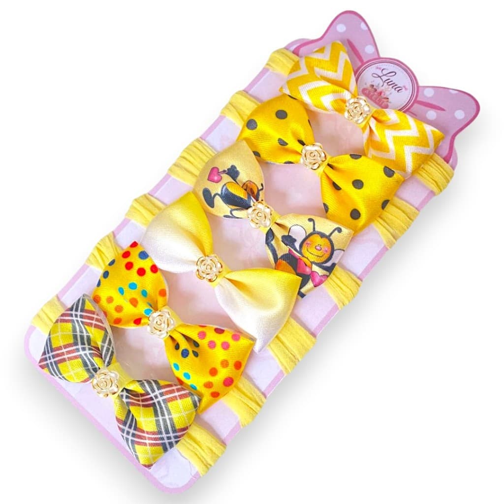 Kit 6 Lacinhos laços de bebê Rn infantil Bebe Cetim laços de cabelo Tiarinha Faixinha Amarelo