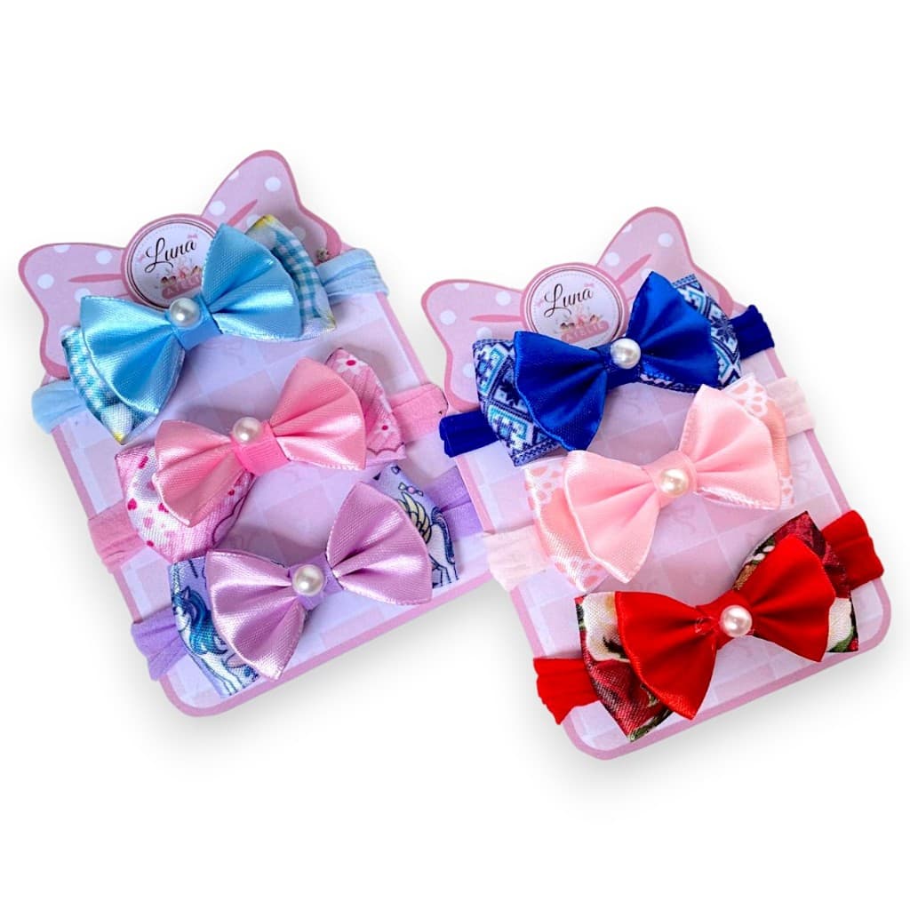 Kit 6 Lacinhos laços de bebê Rn infantil Bebe Cetim laços de cabelo Tiarinha Faixinha