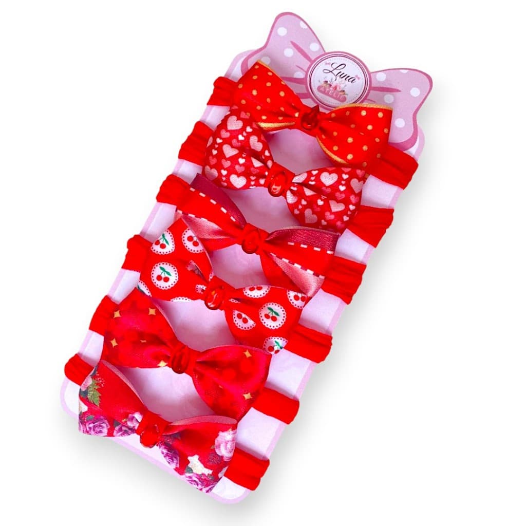Kit 6 Lacinhos laços de bebê Rn infantil Bebe Cetim laços de cabelo Tiarinha Faixinha Red