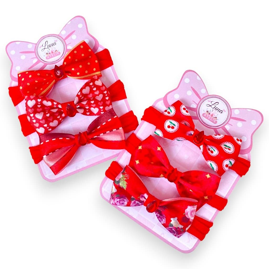Kit 6 Lacinhos laços de bebê Rn infantil Bebe Cetim laços de cabelo Tiarinha Faixinha Vermelho