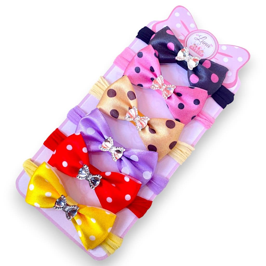 Kit 6 laços Lacinhos de bebê Cetim laços de cabelo Tiarinha Faixinha infantil Rn Poa