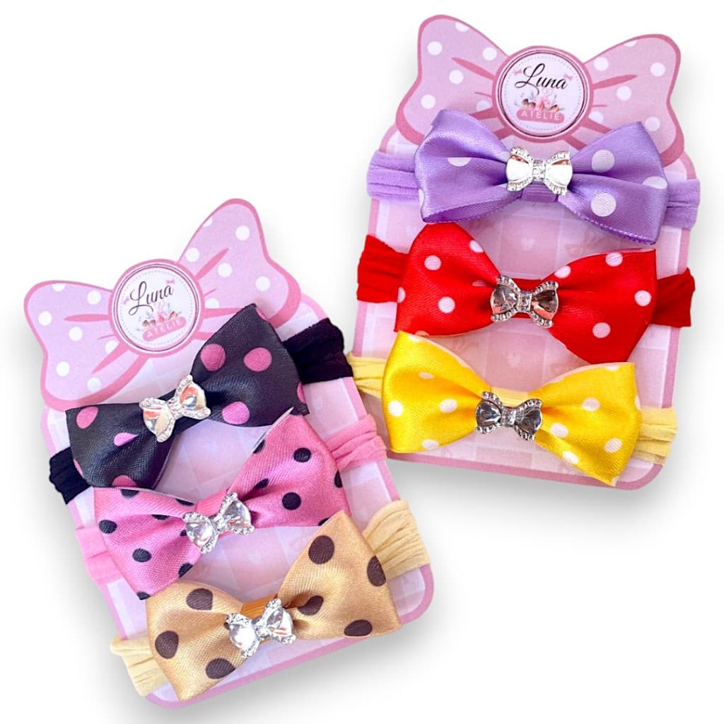 Kit 6 laços Lacinhos de bebê Poa Cetim laços de cabelo Tiarinha Faixinha infantil Rn