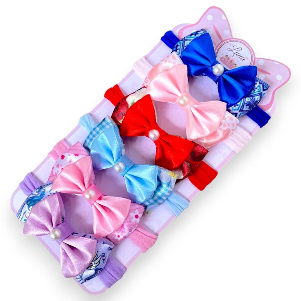 Kit 6 Lacinhos laços de bebê Bebê Cetim laços de cabelo Tiarinha Faixinha Rn infantil