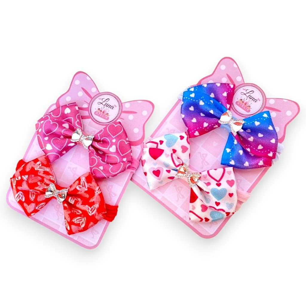 Kit 4 Lacinhos laços de bebê Rn infantil Bebe Cetim laços de cabelo Tiarinha Faixinha heart