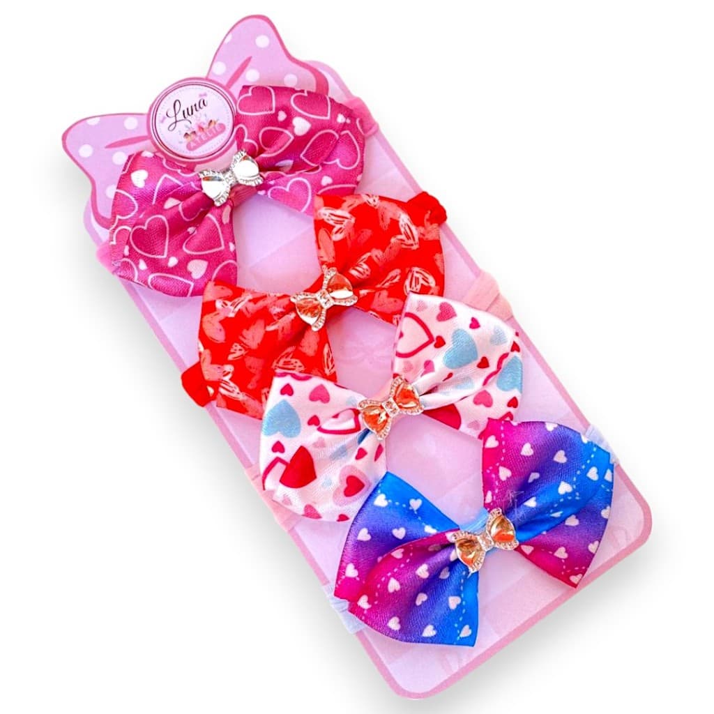 Kit 4 Lacinhos laços de bebê Rn infantil Bebe Cetim laços de cabelo Tiarinha Faixinha Coração
