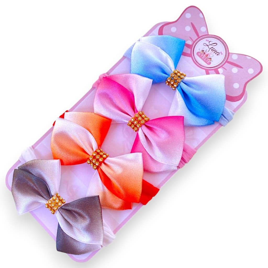Kit 4 Lacinhos laços de bebê Rn infantil Bebe Cetim laços de cabelo Tiarinha Faixinha Tye Dye
