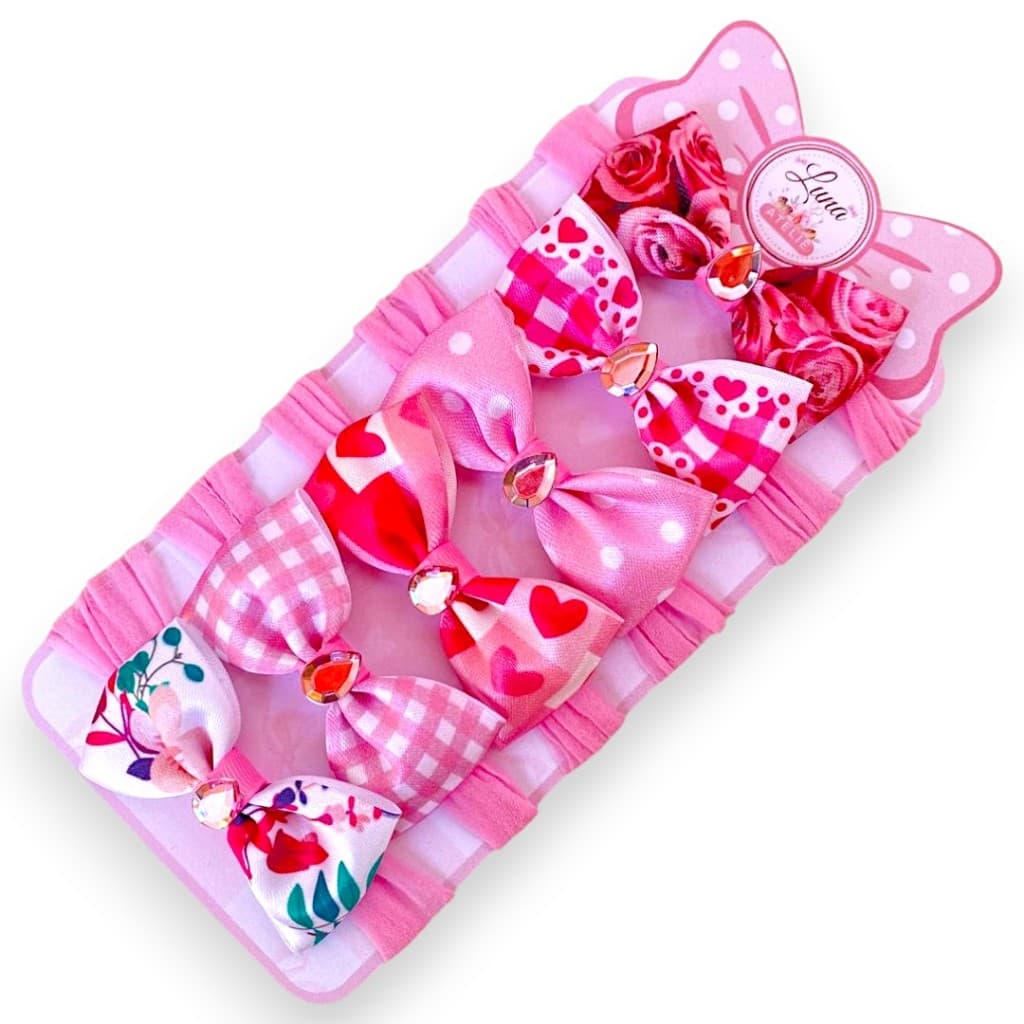 Kit 6 Lacinhos laços de bebê Rn infantil Bebe Cetim laços de cabelo Tiarinha Faixinha Rosa