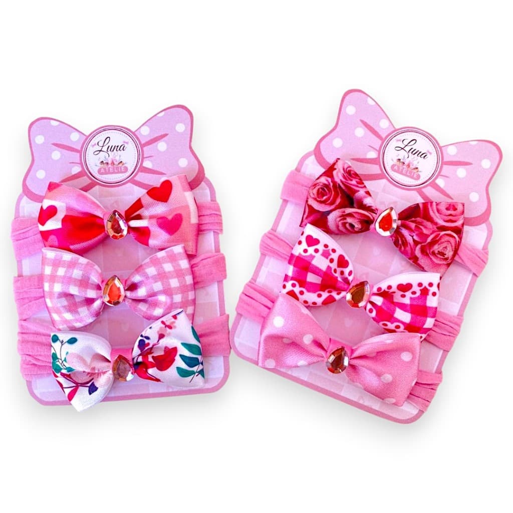 Kit 6 Lacinhos laços de bebê Rn infantil Bebe Cetim laços de cabelo Tiarinha Faixinha Pink