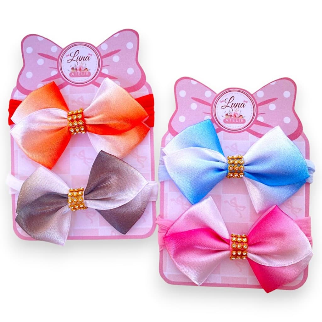 kit 4 Lacinhos laços de bebê Rn infantil Bebe Cetim laços de cabelo Tiarinha Faixinha Color