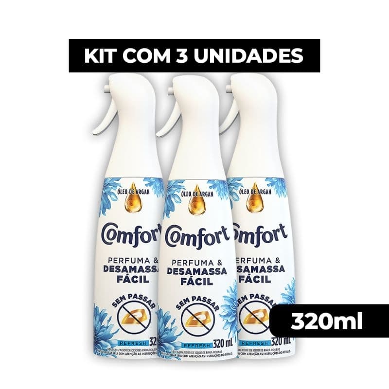 Comfort Refresh Spray Revitalizador Para Roupas Desamassa Fácil 320g Neutralizador de Odores Kit com 3 unidade