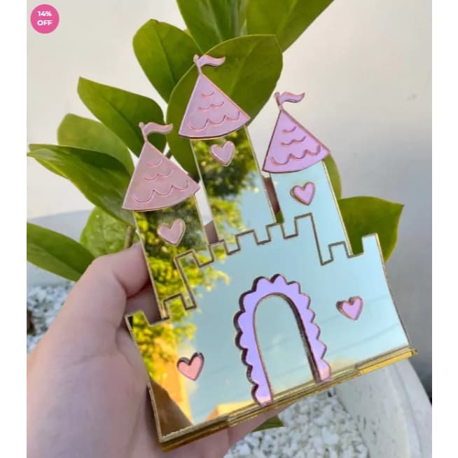 Castelo Princesa acrilico Luxo- 13x10cm / Mini Castelo Acrilico para Personalizados de Luxo