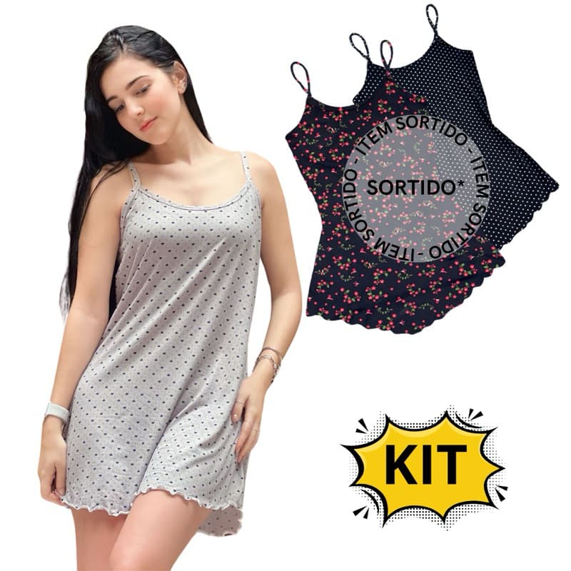Camisola Alcinha Malha Suede Verão Virgínia Pijama Feminino