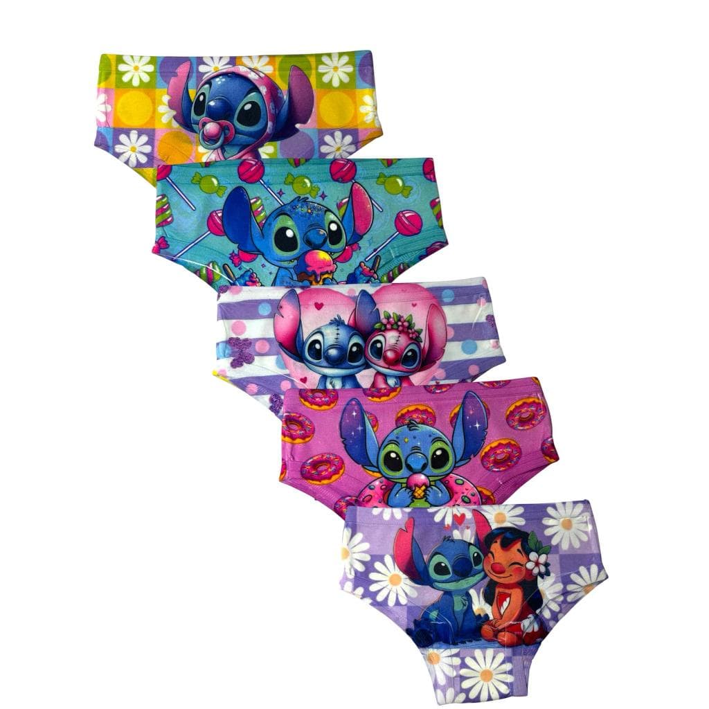 Kit 5 Calcinha Infantil Sublimada da Lilo & Stitch Menina Criança Com Forro Microfibra