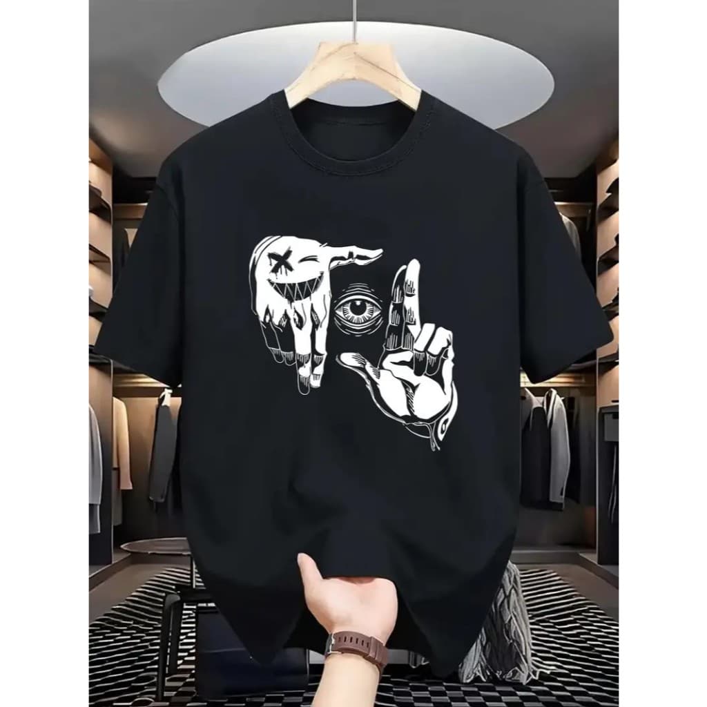 Camisetas Casual Algodão Premium Streetwear Olho Mãos Gesto