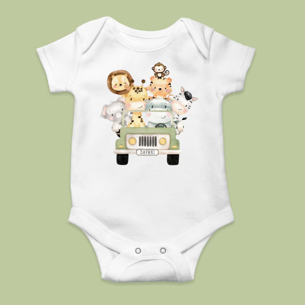 Body bebê infantil branco manga curta estampa Safari