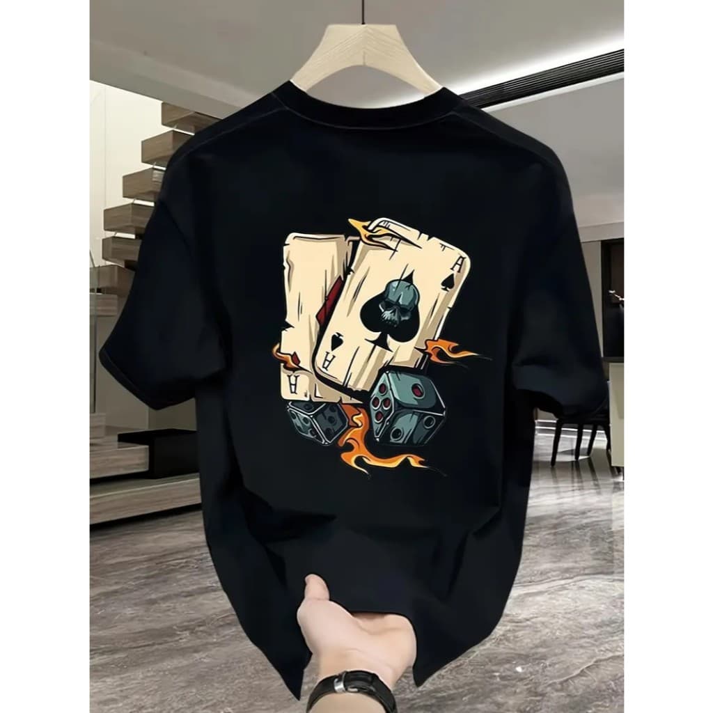 Camiseta Casual Algodão Premium Streetwear Dado Carta Baralho