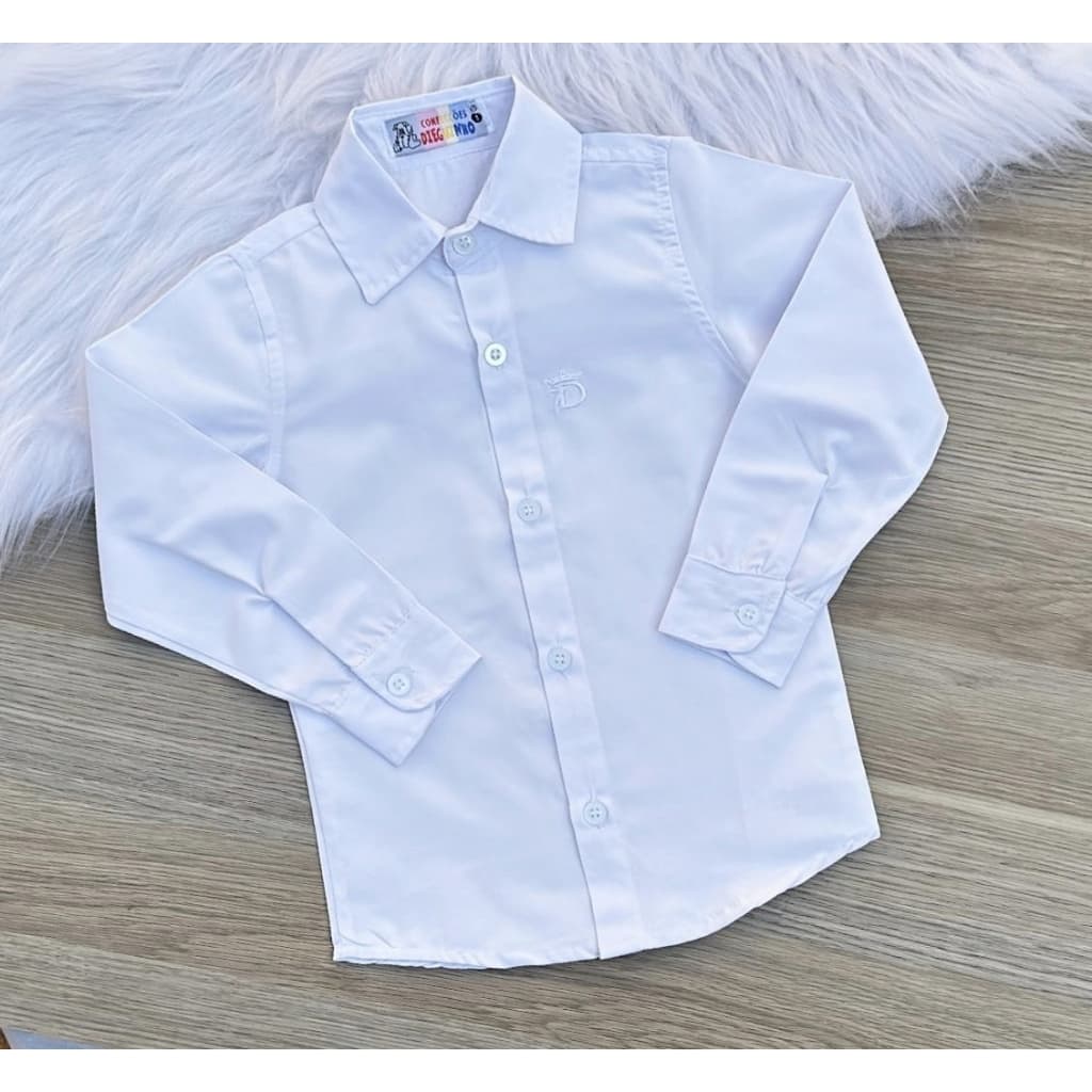 Camisa Social Branca Infantil Manga Longa Para Menino Festa Casamento