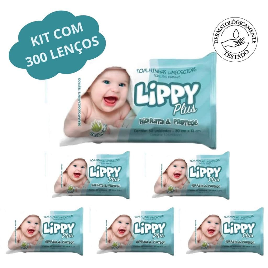 Kit c/6 Pacotes - Toalhas/Lenços Umedecidos Lippy - C/50un cada pacote - 300 Toalhinhas