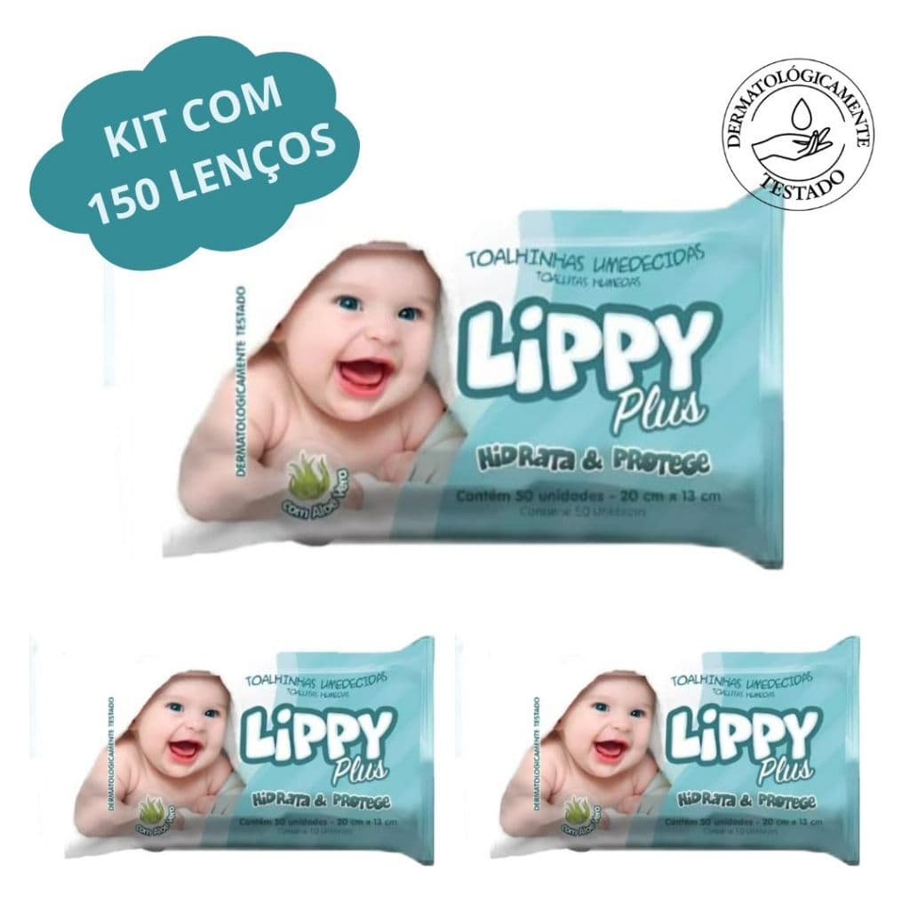 Kit c/3 Pacotes - Toalhas/Lenços Umedecidos Lippy - C/50un cada pacote - 150 Toalhinhas