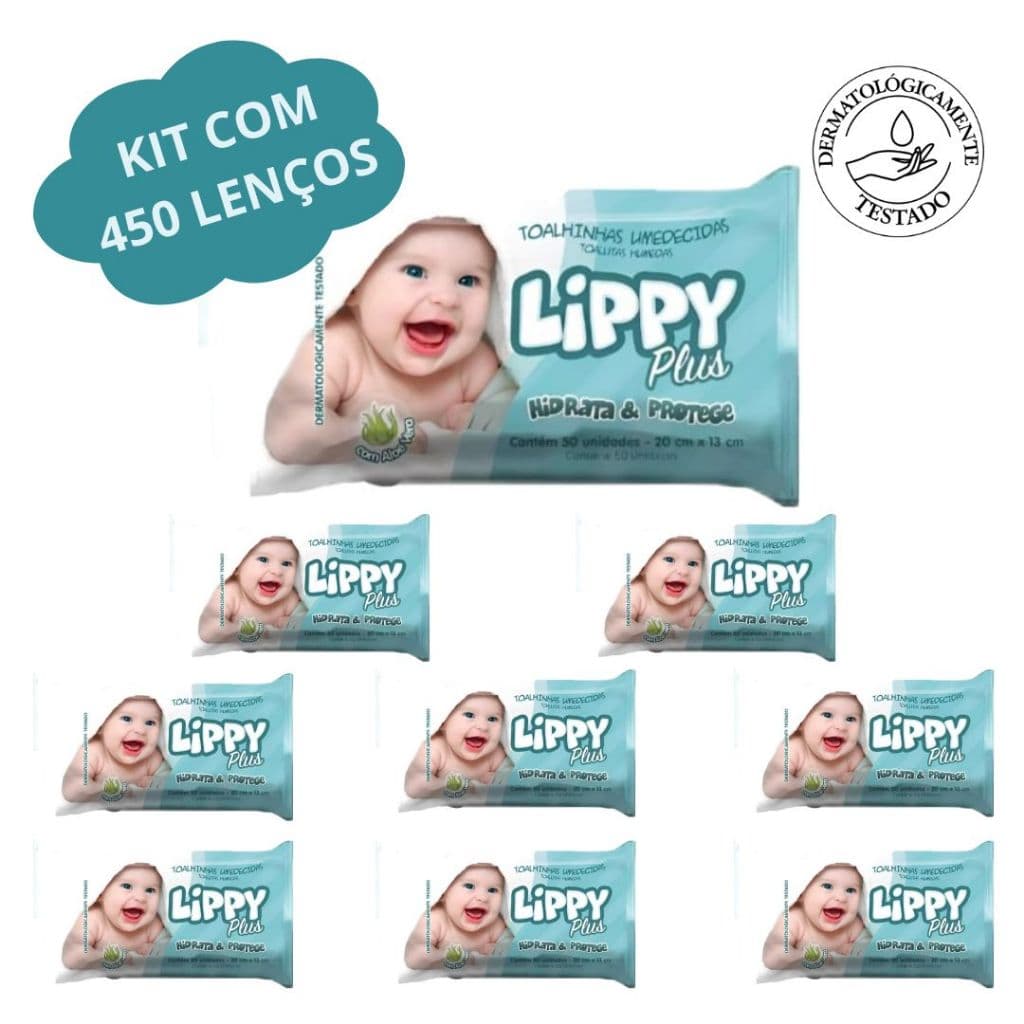 Kit c/9 Pacotes - Toalhas/Lenços Umedecidos Lippy - C/50un cada pacote - 450 Toalhinhas