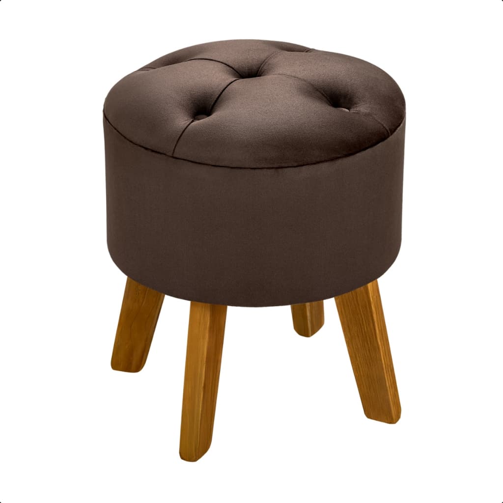 Puff Redondo Pé de Madeira, Veludo , casa, sala, quarto, decoração