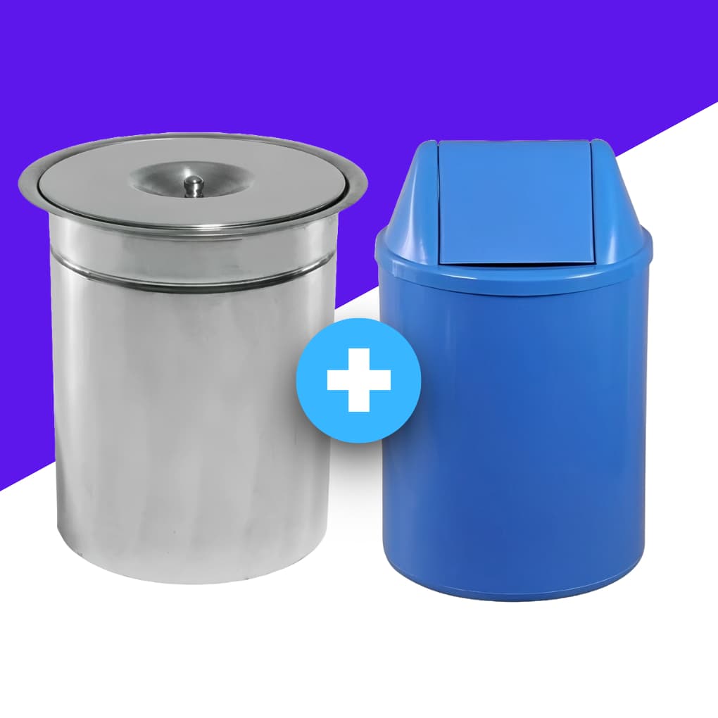 Lixeira Embutir Inox 3L + Lixeira Plástica JSN 12L -  Resistente, Reforçada, Multiuso,Comércio, Casa