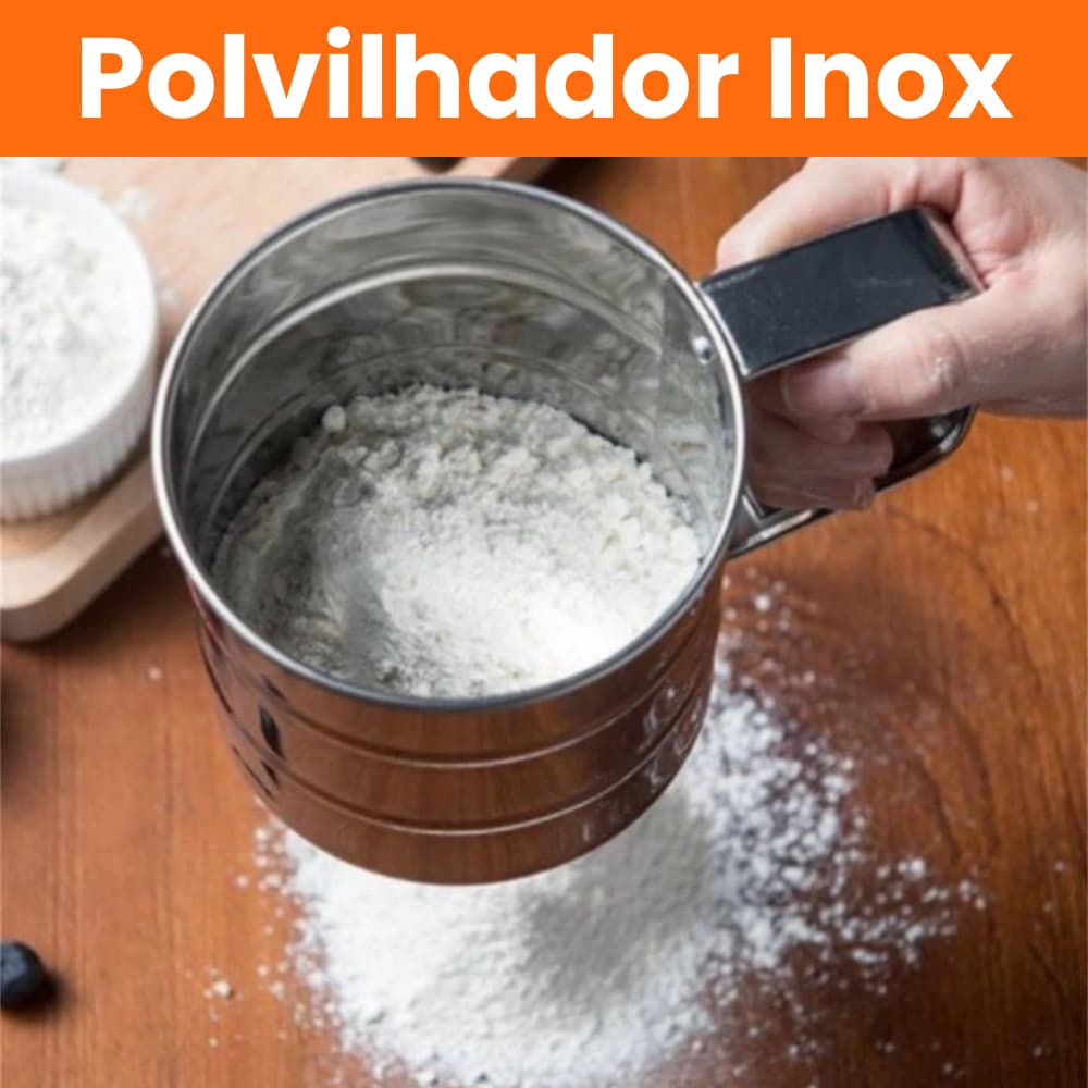 Polvilhador Peneira Caneca Inox Com Gatilho Manual 250ml Multiuso Açúcar Farinha Tapioca Cozinha