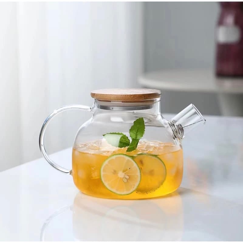 CHALEIRA JARRA BULE vidro borossilicato infusor e tampa de BAMBU 1L RESISTENTE AO CALOR  VAI AO FOGO
