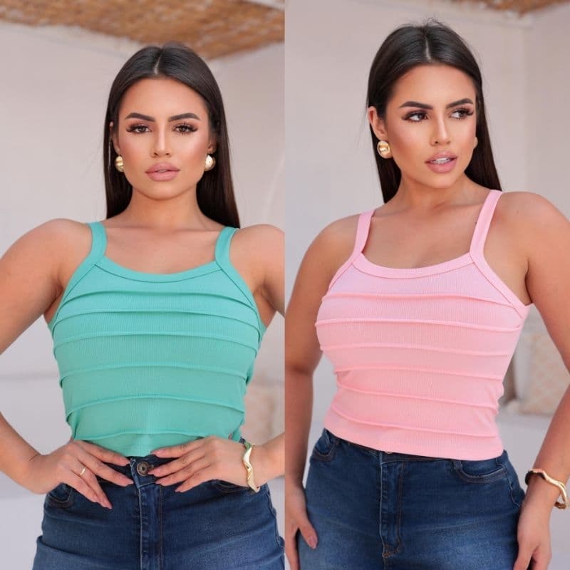 Croppeds 2 Blusa Alcinha Regata Canelada variadas kit com 2 Blusas