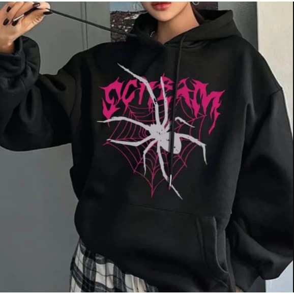 Moletom Canguru Bolsos Scream Aranha Teia Moda Gringa Streetwear Forrado Algodão Casual Moda
