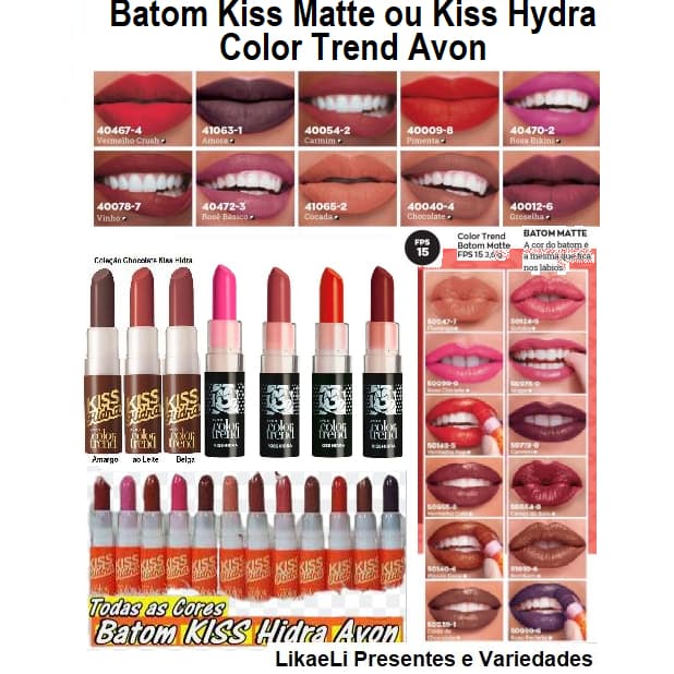 Batom Kiss Hidra OU Kiss Matte FPS 15 com 3,6 g Color Trend da Avon