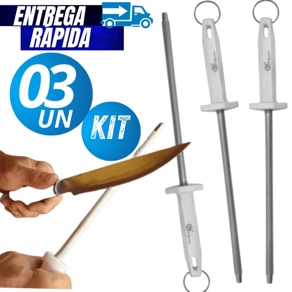 KIT 03/02  Chaira Profissional  Amolador 38 cm Grande Afiador de Faca Açougueiro Linha Premium Qualidade Resistência