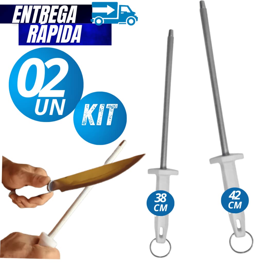 Conjunto 02 Chaira Profissional  Amolador 42CM + 38CM  Grande Médio Afiador de Faca Açougueiro Linha Premium Qualidade