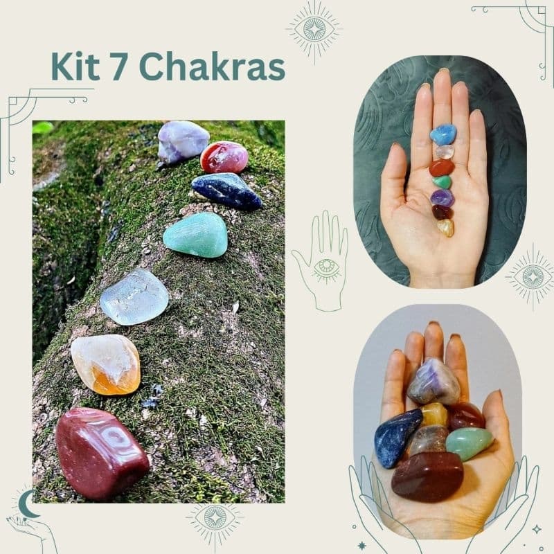 kit 7 Chakras Cura Reiki Equilibrio do Corpo Pedras dos 7 Chakras Cristais de Bolso