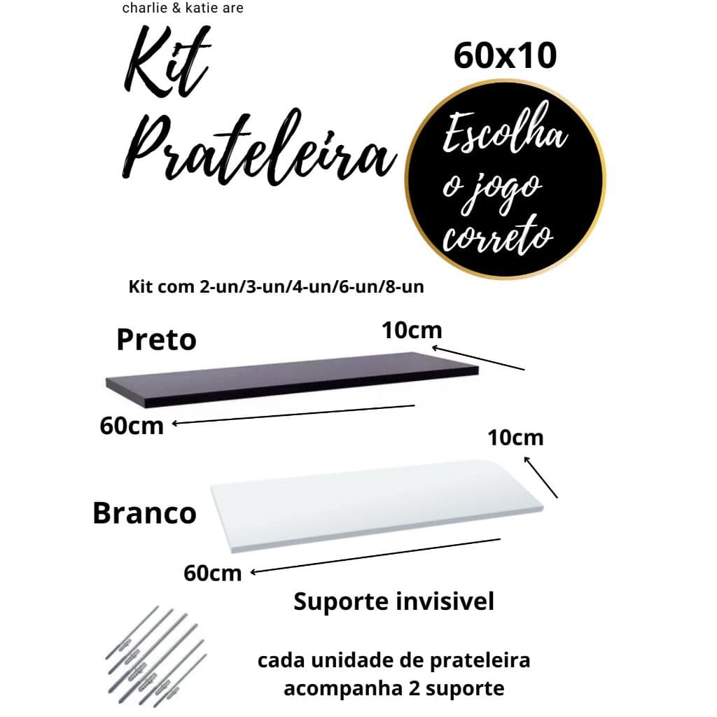Kit com 3 Prateleira branco ou Preto mdf 60x10 porta livro decorativo em 100% mdf
