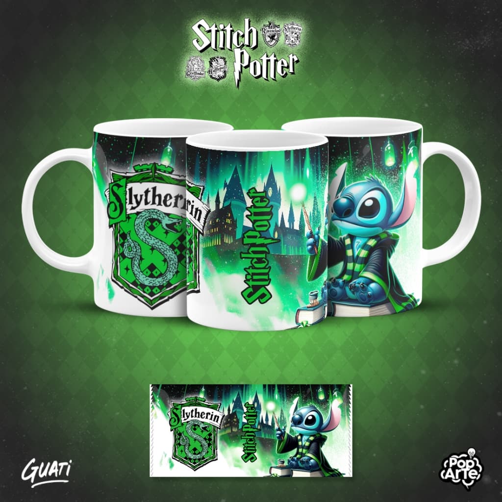 Caneca Stitch Harry Potter - Grifinória, Sonserina, Lufa-Lufa e Corvinal
