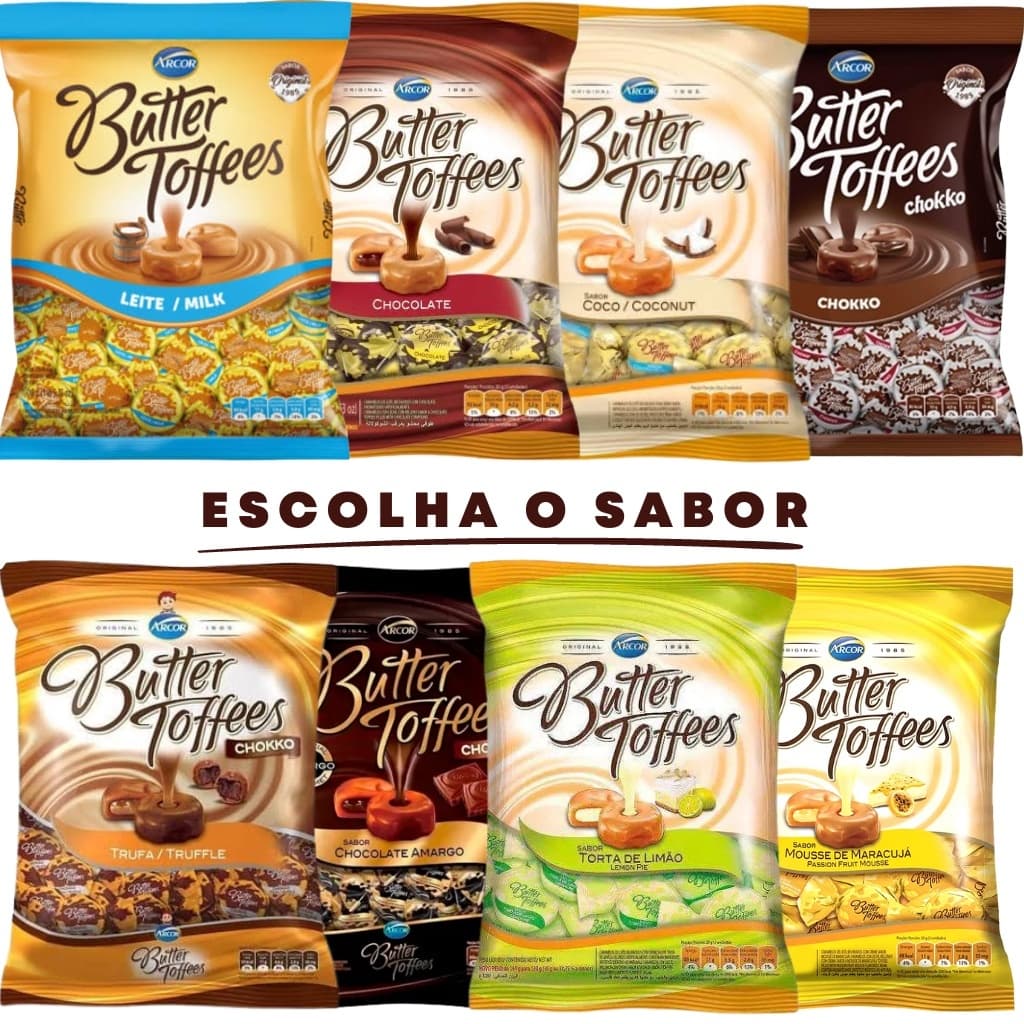 Bala de Caramelo Butter Toffee Pacote 400g C/60un Chocolate Leite Coco Mousse De Maracujá -  Arcor