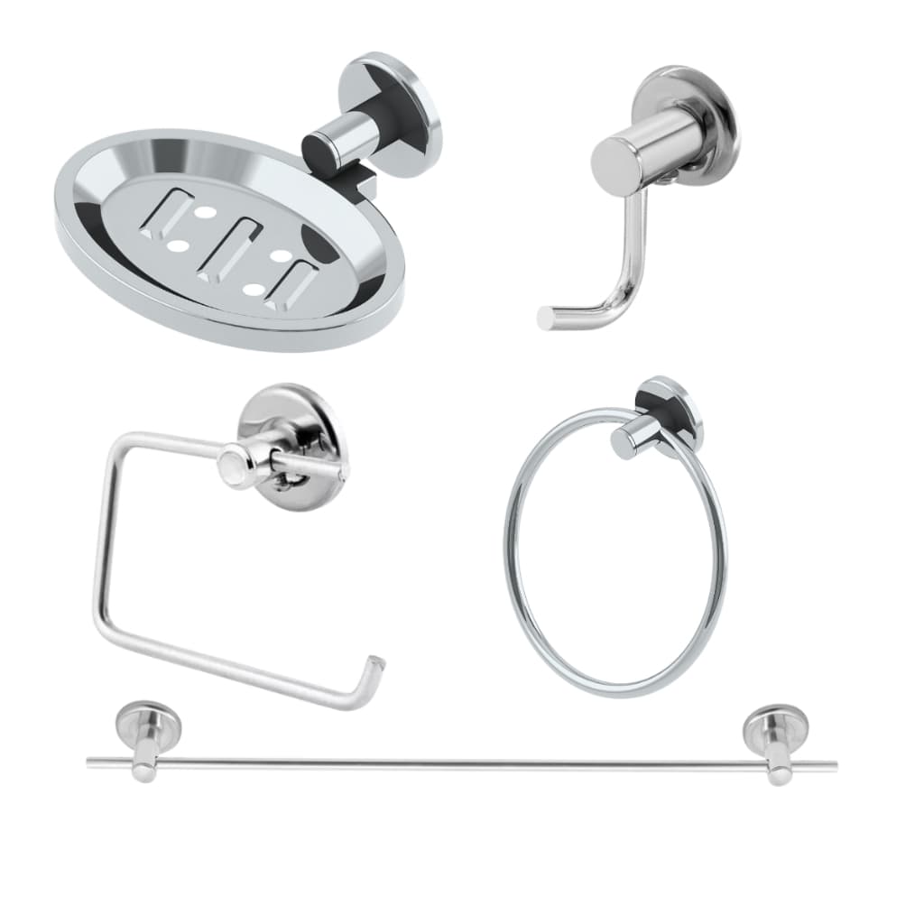 Kit Acessorios Para Banheiro Light 5 Peças Completo Em Aluminio e Inox