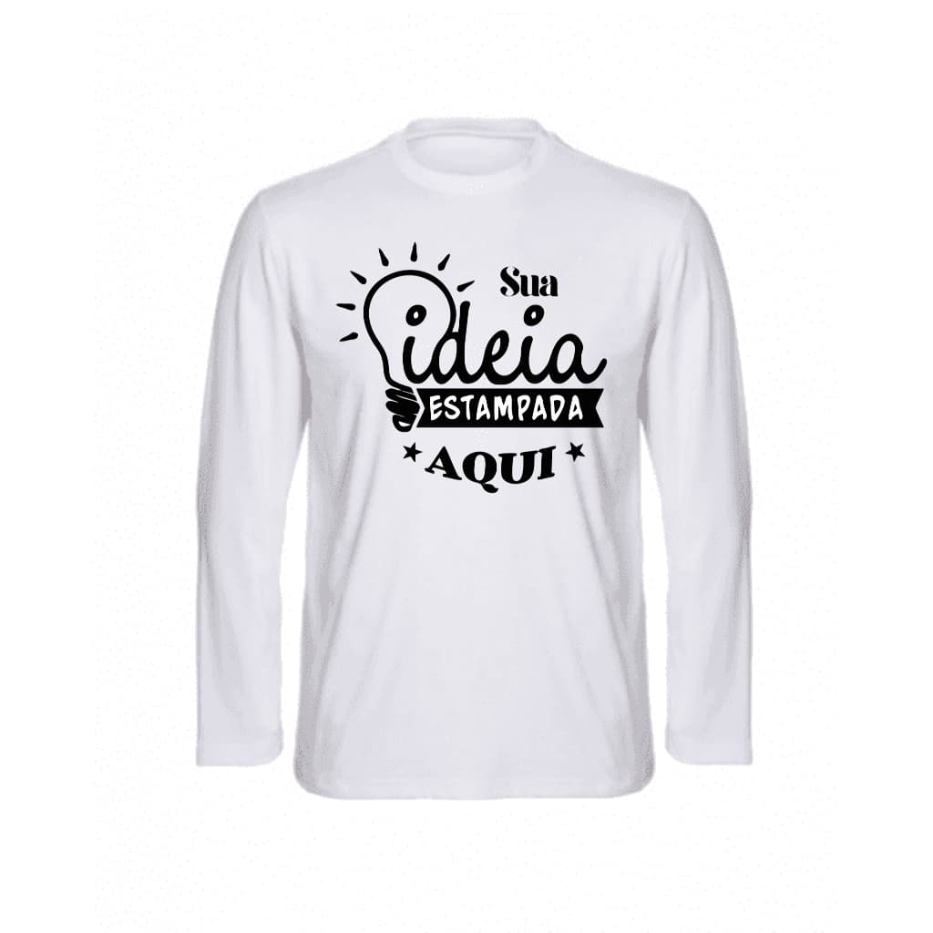 Camisa manga longa personzaliza com sua arte/ logo da empresa branca e cinza mescla