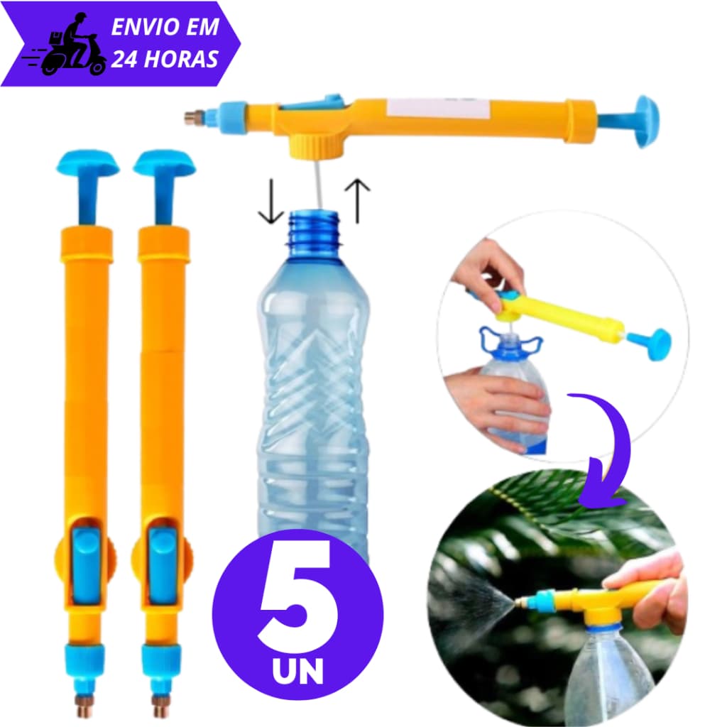 Combo 5 Pçs Pulverizador pra Garrafa Pet Manual de Pressão Multiuso Pra Jardinagem Casa e Campo