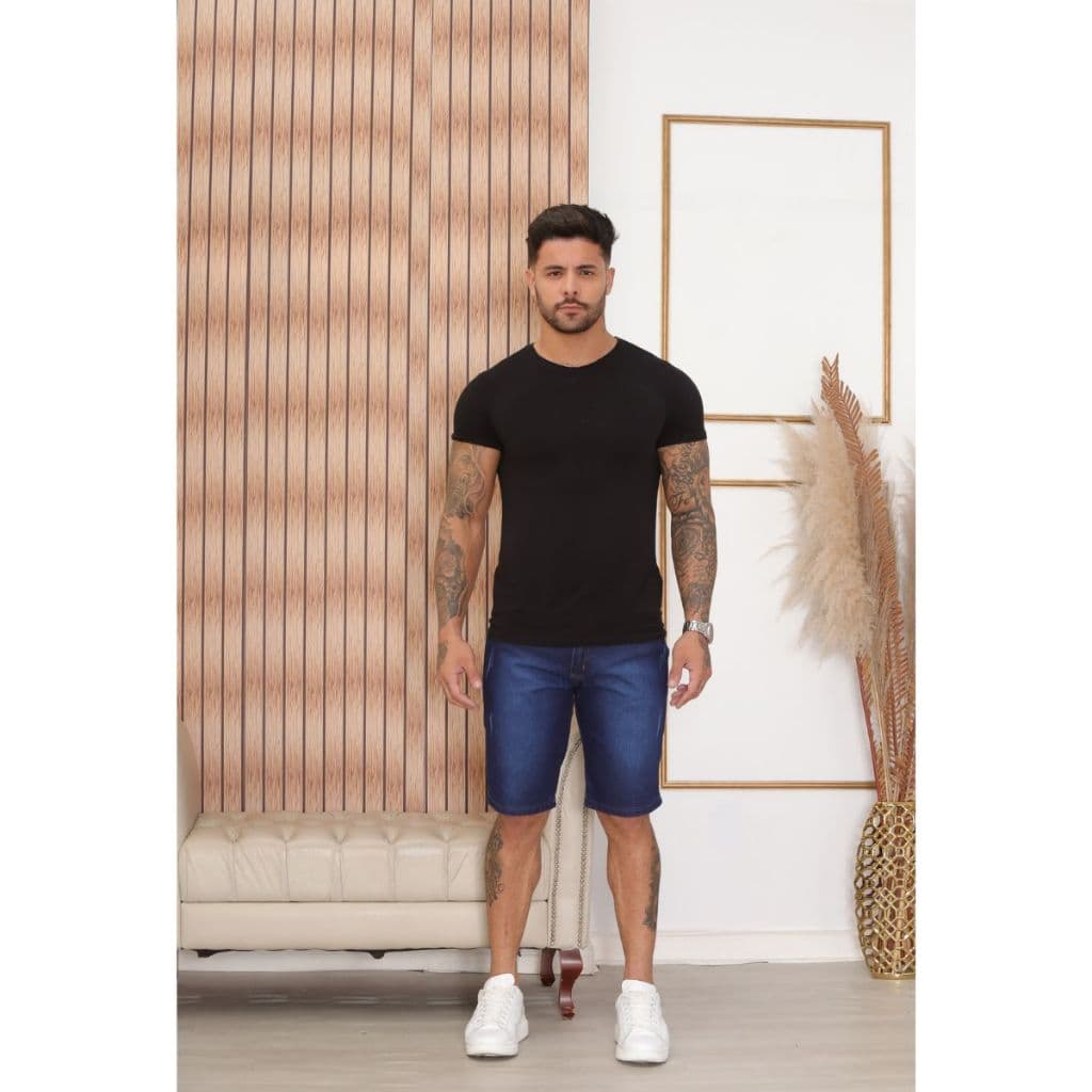 Bermuda Jeans Premium Cintura Alta Masculina Slim Com Lycra