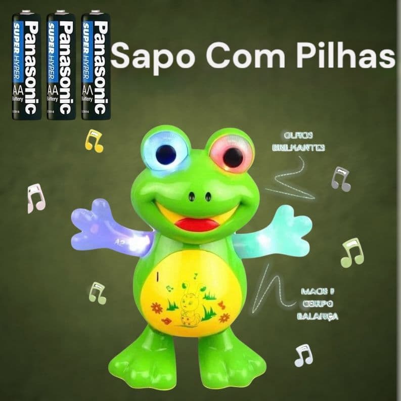 Brinquedo Sapo Sapinho Dançarino Musical Infantil Anda Dança Mexe Com Som E Luz Para Criança-HM TOYS