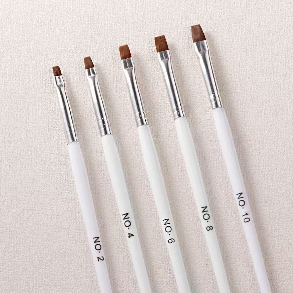 Kit 5 Pincéis Profissionais Decoração de Unhas Gel Acrílico Porcelana Aquarela Manicure Pedicure Branco Arte Sedução