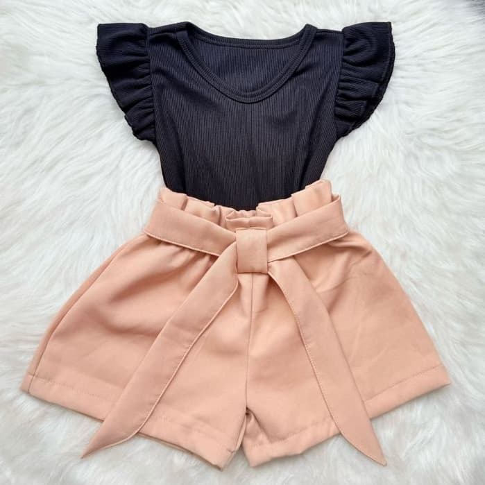 Conjunto infantil Blusa - short alfaiataria infantil menina / moda verão infantil