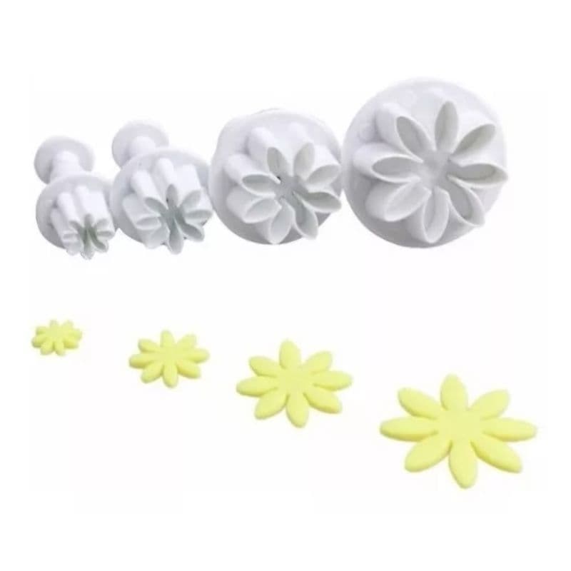 Cortador Ejetor Flor Margarida 4 Pçs Pasta Americana Biscuit