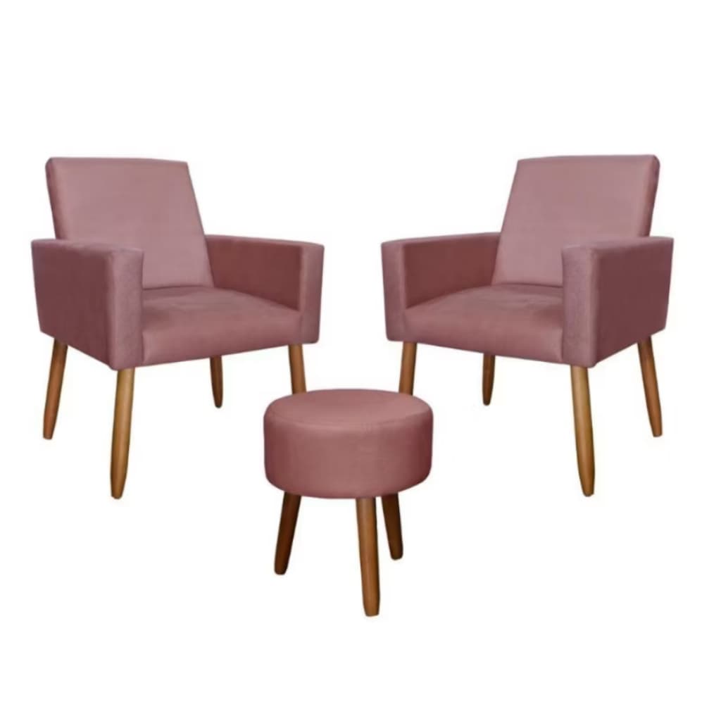 Kit duas poltronas nina e um pufe decorativo