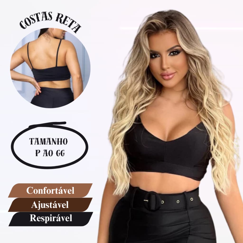 Cropped Top Alcinha Decotado V Com Bojo Removível Feminino Suplex Academia Fitness